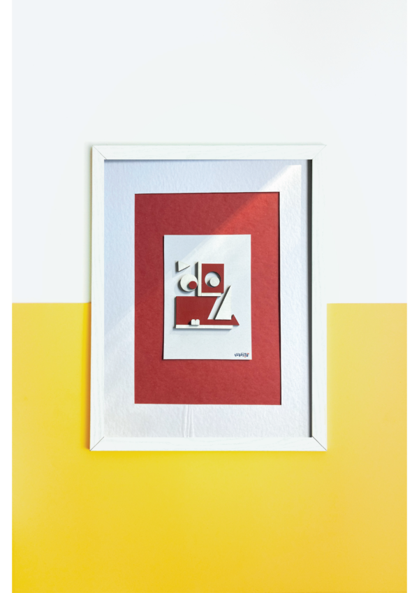 Tableau en mosaïque de contreplaqué blanche et rouge.