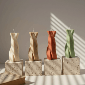 bougie parfumée haute décorative terracotta, blanche , vert, marron