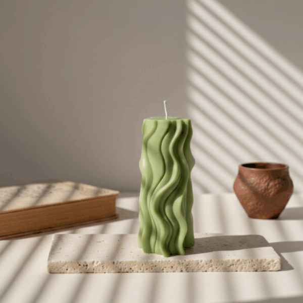 Bougie Vague design vert kaki