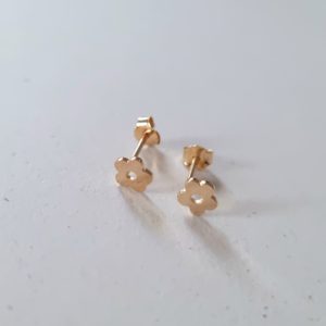 Puces d'oreilles fleur minimaliste, en inox et or