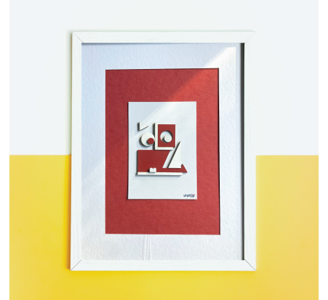 CUBUP7_4 Tableau en mosaïque de contreplaqué blanche et rouge.